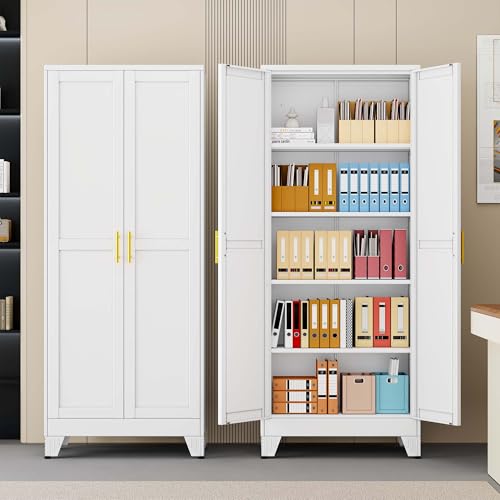 pozdeg 71" White Steel Tall Garage Storage Cabinet - color: White, size: 14.33"D x 28.74"W x 71"H