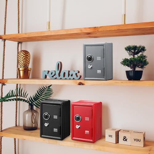 Zonon 3 Pcs Mini Safe for Kids Metal Money Bank, Black, Red, Silver - color: Black, Red, Silver