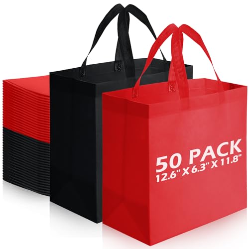 Reginary 50 Pcs Reusable Tote Bags Shopping Bags Non Woven, Black, Red - color: Black, Red