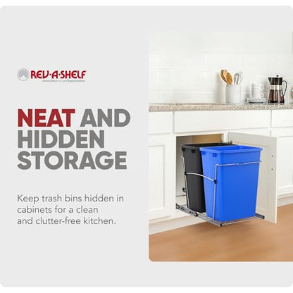 Rev-A-Shelf Double Pullout Garbage Trash Cans for Kitchen Cabinets, 35 Qt - color: Blue & Black