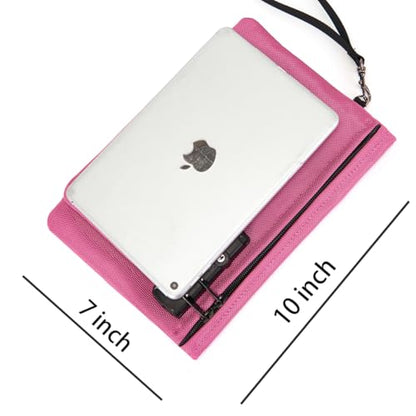 Money Bag with Lock, Double layer Cash Bag, Notary Supplies, Valuable Storage Bag,Lock Bag travel safe - color: Pink