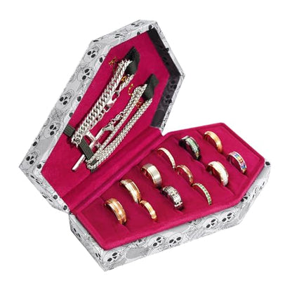 Mens Velvet Ring Box Organizer Coffin-Shape Unisex Storage Case for Rings - color: Skull Patterned