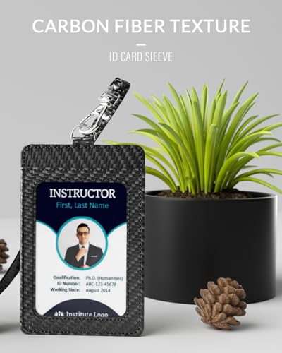 Carbon Fiber Work ID Card Holder with Lanyard,Black 3 Pcs - color: Black（3 Pieces）