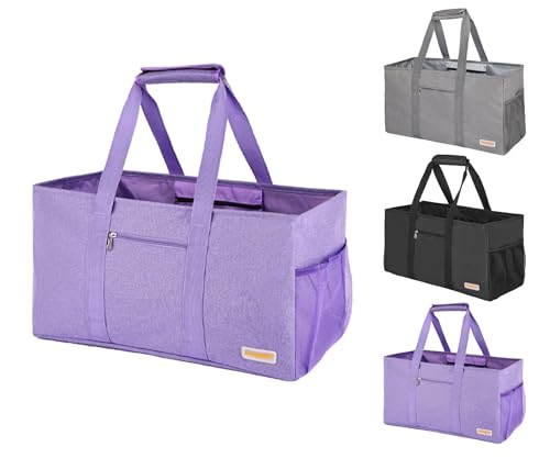 Extra Large Utility Tote Bag - Reusable Grocery Bags Foldable Heavy Duty - color: Purple, size: 2-pack