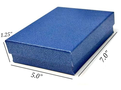 RJ Displays 6 Pack Cotton Filled Pearl Blue Color Paper Cardboard Jewelry Necklace Bracelets Watch Gift Packaging and Retail Display Boxes Size-7 1/8" x 5 1/8" x 1 1/8" Inch (Pearl Blue) - color: Pearl Blue