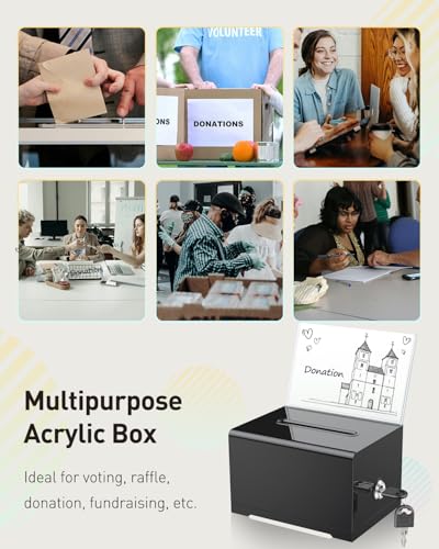 Uniclife 3 Pack 6.2" x 4.7" x 4" Black Acrylic Donation Box with Lock Slot - color: Black, size: 3 Pack