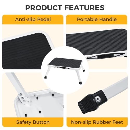 NEWBULIG Foldable Step Stool, 330lbs Reinforced Sturdy Metal - color: Classic Black & White, size: 1 Pack