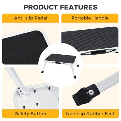 NEWBULIG Foldable Step Stool, 330lbs Reinforced Sturdy Metal - color: Classic Black & White, size: 1 Pack