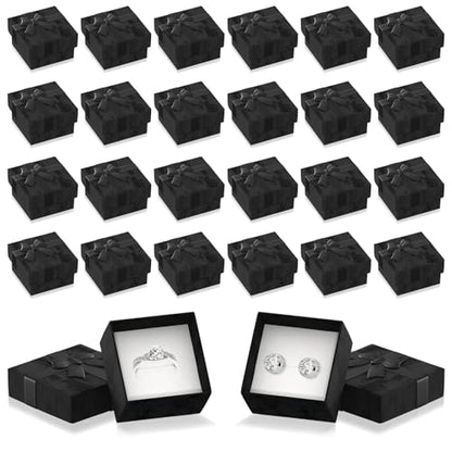 KETAR 24 Pcs Ring Boxes Bulk, 1.57"x1.57", Cardboard, Foam Insert (Black) - color: Black