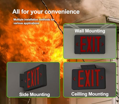 LED Emergency Exit Sign, Universal Mount OSHA Compliant - color: Black Red, size: 1 Pack