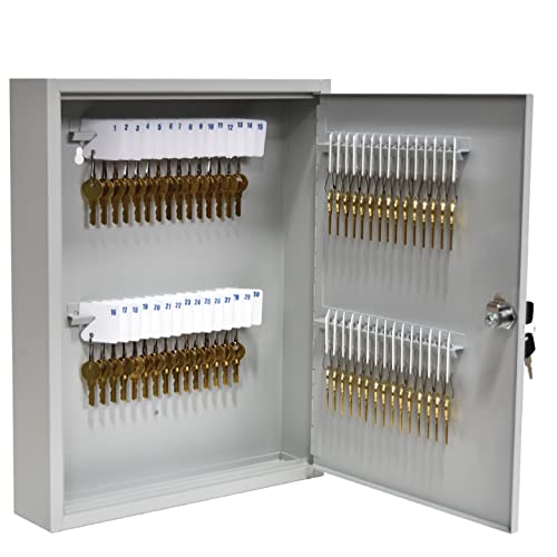 BankSupplies Fort Knox Key Holder Cabinet - 60-Key Cabinet - 60 Easy-to-Write-On Key Tags - Piano Hinged Door - Standard Keyed Lock - Steel Construction - Key Lock Box