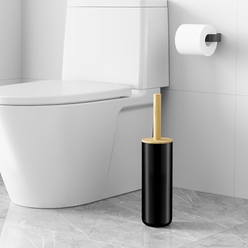 Black Toilet Bowl Brush and Holder Set,Cute Rv Bamboo Cleaner Scrubber - color: Black 1p