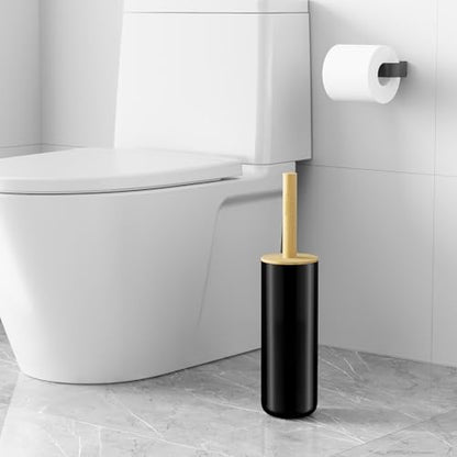 Black Toilet Bowl Brush and Holder Set,Cute Rv Bamboo Cleaner Scrubber - color: Black 1p
