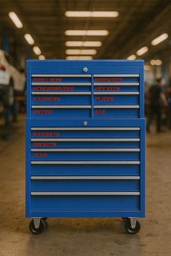 Magnetic Toolbox Labels, 11 Pack, Tool Chest Drawers, USA Made (Red) - color: Red