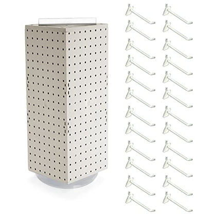 Azar Displays 703385-WHT-4W24, Four-Sided Revolving 8"W x 20"H Pegboard Counter Display w/ 24 Hooks- 4” Length, White - color: White, style: Pegboard + Hooks