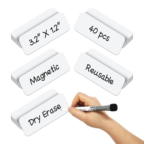 Dry Erase Magnetic Labels 3.1x1.2 Inch White, Reusable Magnetic Dry Erase Labels for Classroom Office Whiteboards，Pack of 40 - color: White, size: 3.1 x 1.2 Inch