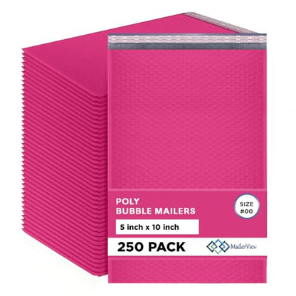 Hot Pink Bubble Mailers 5x10, Self Seal Poly Padded Envelopes #00, 250 Pack - color: Hot Pink, size: 5"x10" / 250 Pack
