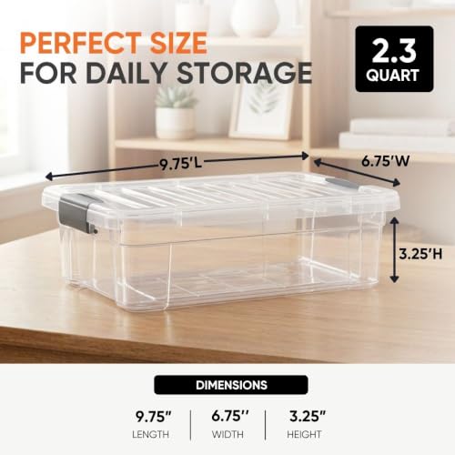 Superio 2.3 Quart Clear Plastic Storage Containers with Lids, Stackable Organizer Bins, BPA-Free Storage Boxes for Home, Office, Dorm & Classroom, 2 Pack - size: 2.3 Quart
