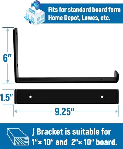LEOPO 10 inch Shelf Brackets 8-Pack, 1/5" Thick Floating Shelf Bracket - color: black-8 pack, size: 9.25"