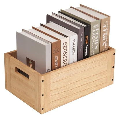 KIRIGEN Stackable Wood Storage Cube with Handles, Open Cubby Bin, Natural - color: Natural, size: M/14.2*9.1*6(C15)