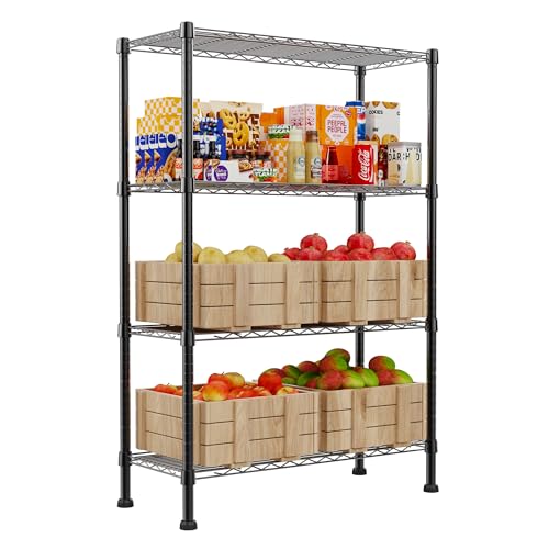 REGILLER 4-Wire Shelving Metal Storage Rack Adjustable Shelves,Standing Storage Shelf Units for Laundry Bathroom Kitchen Pantry Closet(Black,14.1" D x 30" W x 54" H) - size: 4tier 14.1"D x 30"W x 54"H Without Wheel