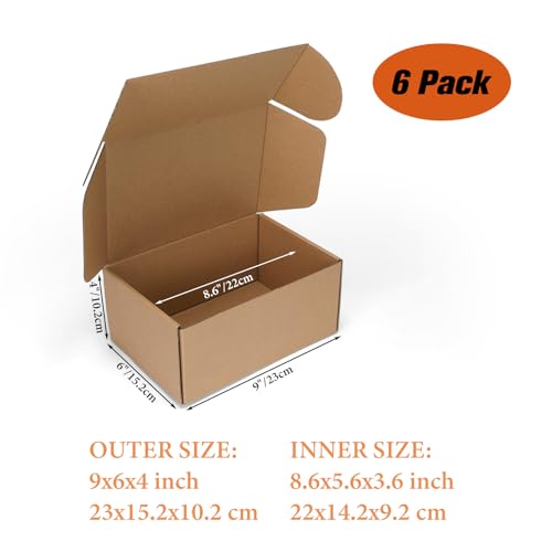 PHAREGE 6 Pack 9x6x4 inch Cardboard Shipping Boxes, Brown Gift Boxes - color: Brown, size: 9x6x4 inch 6 Pack