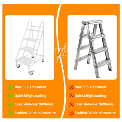 800 LBS Heavy Duty Steel 4 Step Ladder with Handrails for Warehouse