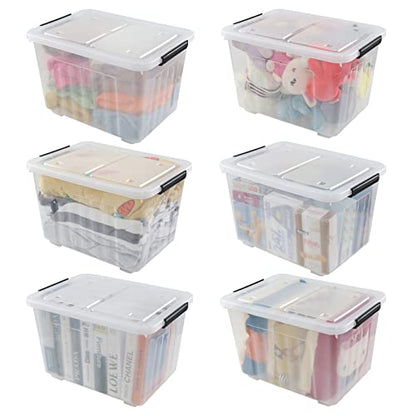 Jekiyo 50 L Clear Storage Bin on Wheels, Large Plastic Latching Box, 6 Pack - size: 50 L