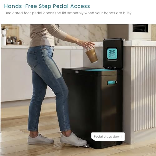 Home Zone Living 16 Gallon Kitchen Trash Can with Dual Compartments - color: Black, size: 16 Gallon