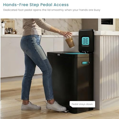 Home Zone Living 16 Gallon Kitchen Trash Can with Dual Compartments - color: Black, size: 16 Gallon