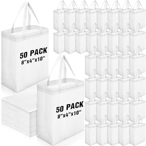 Windyun 50 Pcs Reusable Tote Bag Bulk 8 x 4 x 10 Inch, White - color: White