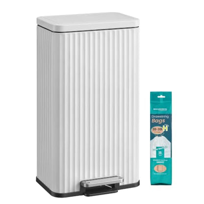 SONGMICS Trash Can, 8 Gallon (30 L), Stainless Steel, with Lid, Pedal - color: Cloud White, size: 8 Gallon