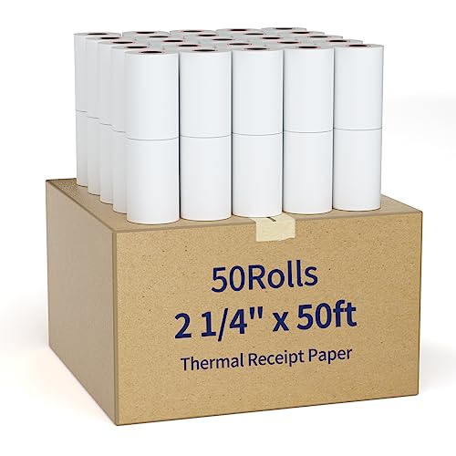 Thermal Receipt Paper, 2 1/4" x 50' Receipt Cash Register POS Paper (50 Rolls) - size: 50 Rolls, style: 2 1/4" x 50'