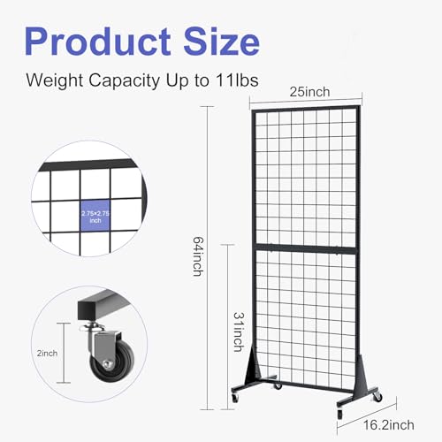 3-Pack 2'x5.5' Ft Gridwall Panel Display Stands Heavy Duty Floor Standing Retail Display Rack with Triangle Base for Retail Art Show with 20 Hooks
