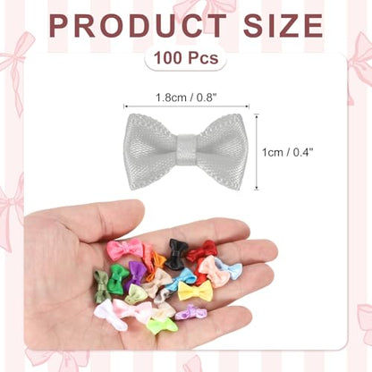 MECCANIXITY 100 Pcs Mini Ribbon Bow 0.8" Mini Fabric Satin Ribbon Flower Bows for Craft DIY Sewing Wedding Birthday Party, Grey - color: Gray