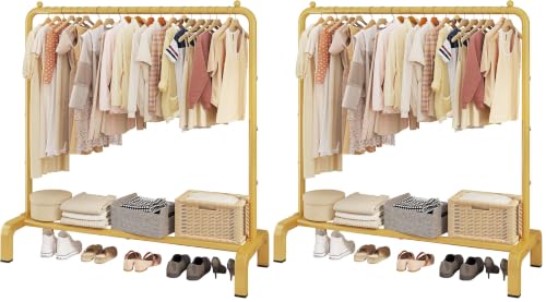 JIUYOTREE Metal 43.3 Inches Garment Rack with Bottom Shelf Clothing Rack for Hanging Clothes Coats Skirts Shirts Sweaters Gold (Pack of 2) - color: Gold, size: 43.3"W x 15.75"D x 61"H without wheels (Pack of 2)