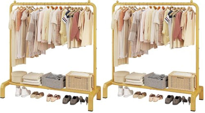 JIUYOTREE Metal 43.3 Inches Garment Rack with Bottom Shelf Clothing Rack for Hanging Clothes Coats Skirts Shirts Sweaters Gold (Pack of 2) - color: Gold, size: 43.3"W x 15.75"D x 61"H without wheels (Pack of 2)