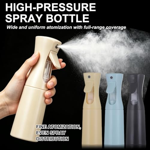 3 Pack Continuous Spray Bottle Atomizing Mister for Hair,Plants,Cleaning,Travel Fine Mist Water Spray Bottles for Styling,Refillable Empty Spray Bottles,Blue&Yellow&Black(200ml) - color: E