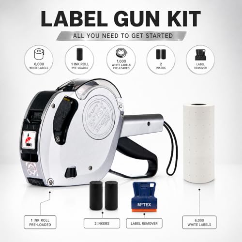 JayCo by MoTEX Professional MX-5500NEW 1 Line 8 Digits Price Marking Gun Kit - Includes 7,000 Blank Labels, Label Scraper and 1 Pre-Loaded Inker with 2 Ink Refill - for Grocery Store, Garage Sale - color: Price Gun Kit