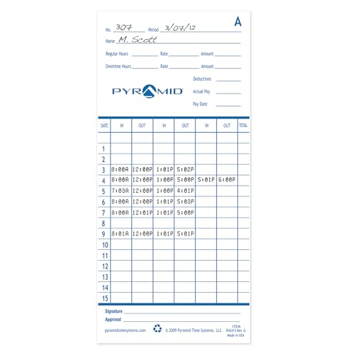 Pyramid Time Systems - Authentic Time Cards (42415) - 100 Cards - size: 100 pk