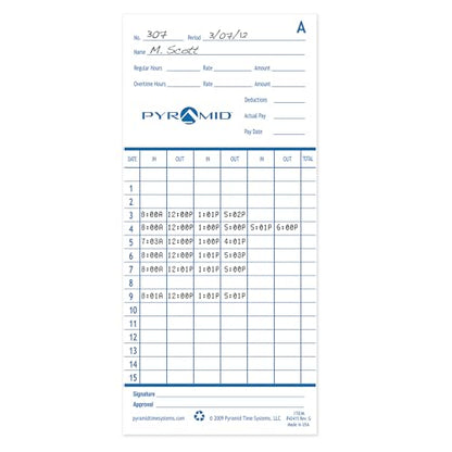 Pyramid Time Systems - Authentic Time Cards (42415) - 100 Cards - size: 100 pk