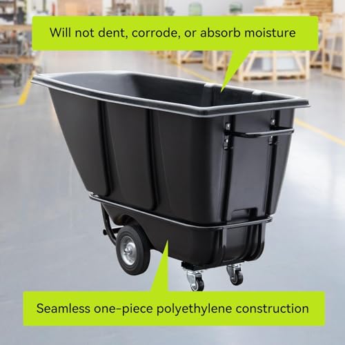 Tilt Dump Truck 850 lbs Capacity, 1/2 Cu.Yd Heavy Duty Trash Cart with Wheels, Forklift-Able Frame, Plastic Utility Dump Cart for Construction, Warehouse & Industrial Use (3-Pack) - size: 3PC