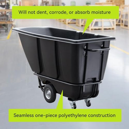 Tilt Dump Truck 850 lbs Capacity, 1/2 Cu.Yd Heavy Duty Trash Cart with Wheels, Forklift-Able Frame, Plastic Utility Dump Cart for Construction, Warehouse & Industrial Use (3-Pack) - size: 3PC