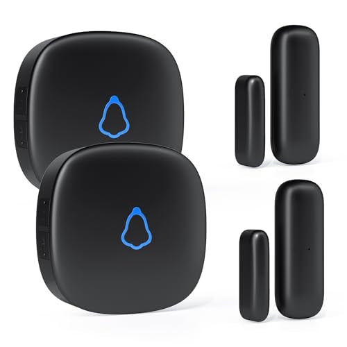 METAK Wireless Door Chime, Door Open Contact Sensor Alarm with 500 FT Range, 58 Chimes and 5 Volume Levels for Business/Store/Home/Office When Entering, 2 Transmitter + 2 Plug-in Receiver (Black) - size: 2 Sensors + 2 Receivers