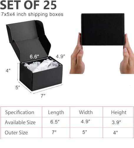 7x5x4 inch Black Shipping Boxes for Small Business- Set of 25 - color: Black, size: 7x5x4 Inch