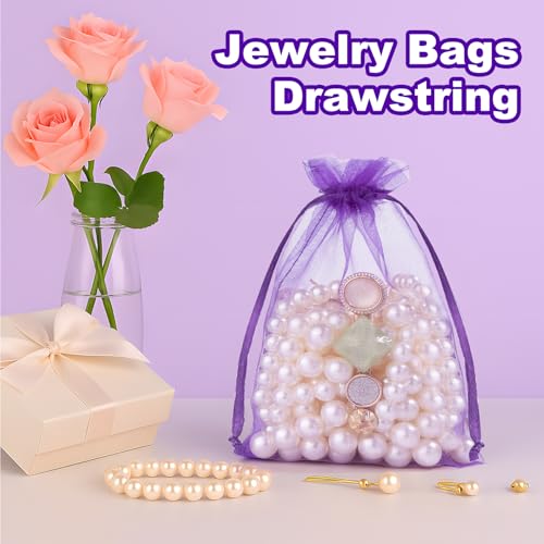Crweety 50Pcs Organza Bags 3x4, Purple Small Mesh Gift Bags Drawstring Bulk - color: Purple