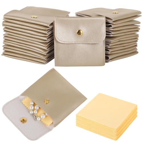 120 Pcs Jewelry Pouches, PU Leather Jewelry Packaging Bags with Cleaning Cloths, Jewelry Organizer Pouches with Snap Buttons, Luxurious Jewelry Present Bags for Earrings, Bracelets - color: gold,240PCS