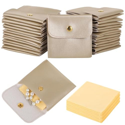 120 Pcs Jewelry Pouches, PU Leather Jewelry Packaging Bags with Cleaning Cloths, Jewelry Organizer Pouches with Snap Buttons, Luxurious Jewelry Present Bags for Earrings, Bracelets - color: gold,240PCS