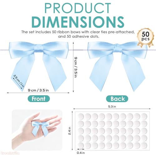 3.5" Baby Blue Satin Ribbon Bows (50 Packs) - color: Baby Blue, size: 3.5 Inch - 50pcs