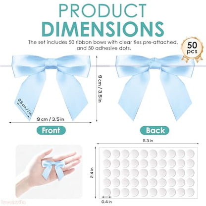 3.5" Baby Blue Satin Ribbon Bows (50 Packs) - color: Baby Blue, size: 3.5 Inch - 50pcs
